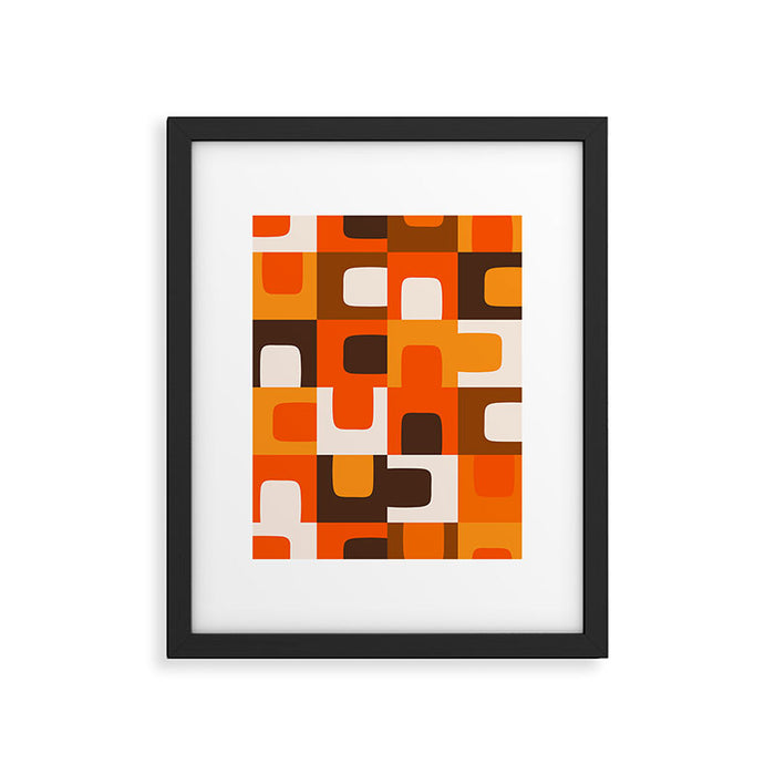 Mid Century Modern Concordance Retro Geometric Pattern in 70s Brown and Orange 2 Framed Art Print Gallery Image 1