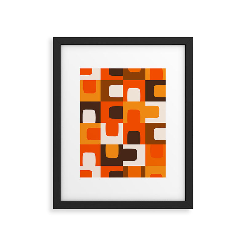 Mid Century Modern Concordance Retro Geometric Pattern in 70s Brown and Orange 2 Framed Art Print Gallery Image 6