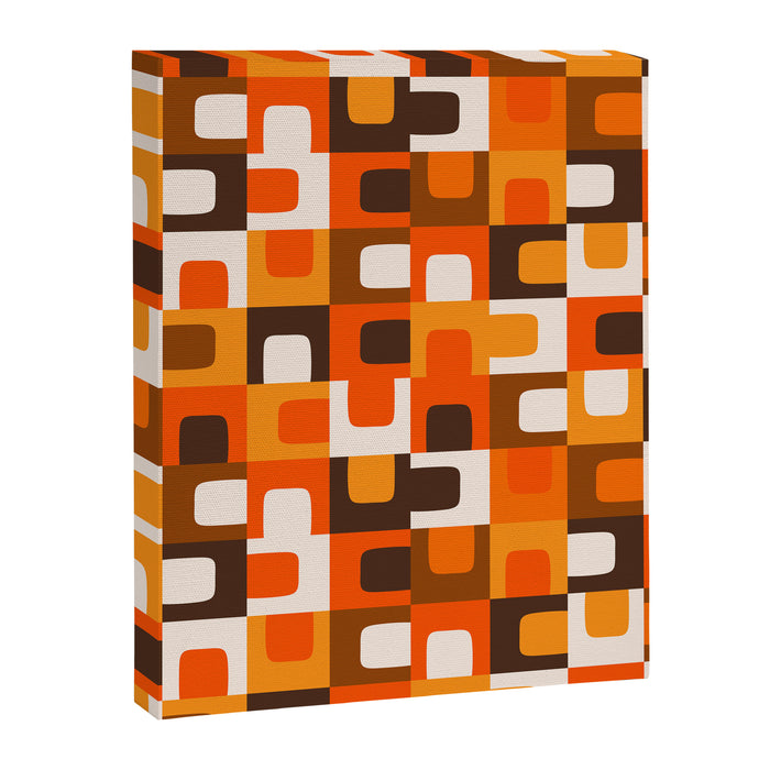 Mid Century Modern Concordance Retro Geometric Pattern in 70s Brown and Orange Canvas Print Gallery Image 1