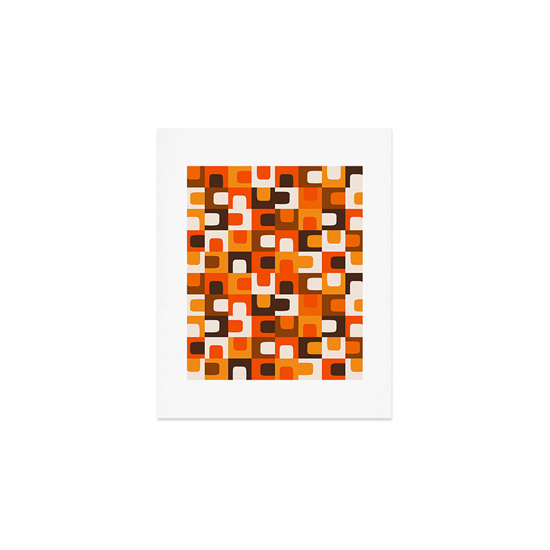 Mid Century Modern Concordance Retro Geometric Pattern in 70s Brown and Orange Art Print Gallery Image 1