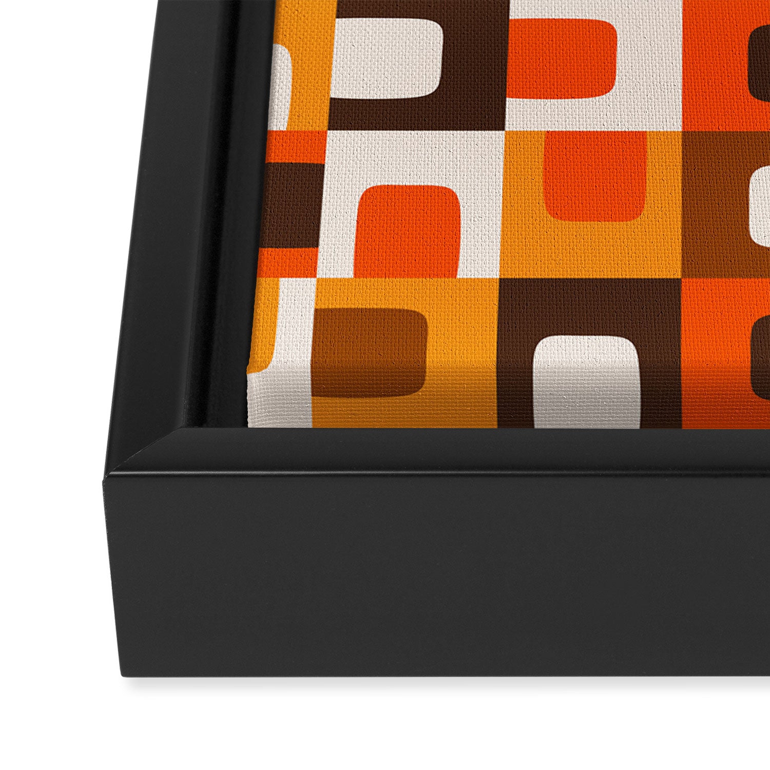 Mid Century Modern Concordance Retro Geometric Pattern in 70s Brown and Orange Framed Canvas Print Gallery Image 3