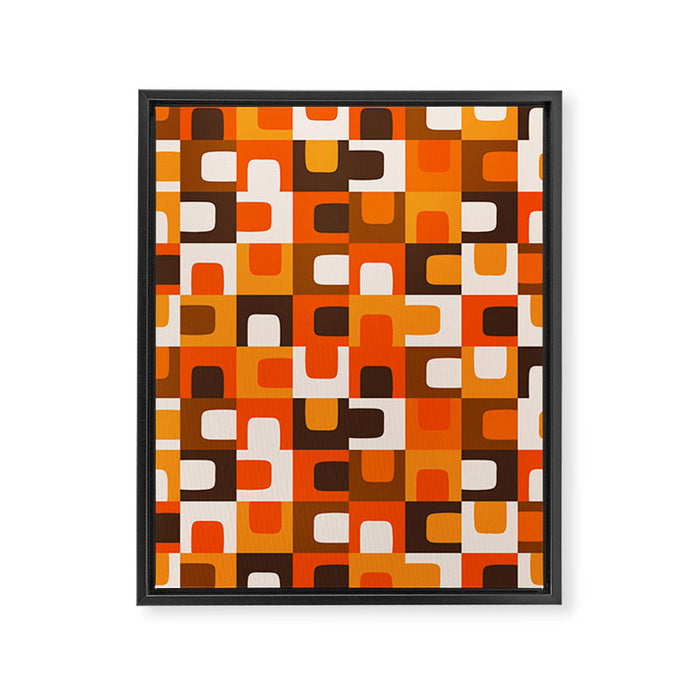 Mid Century Modern Concordance Retro Geometric Pattern in 70s Brown and Orange Framed Canvas Print Gallery Image 1