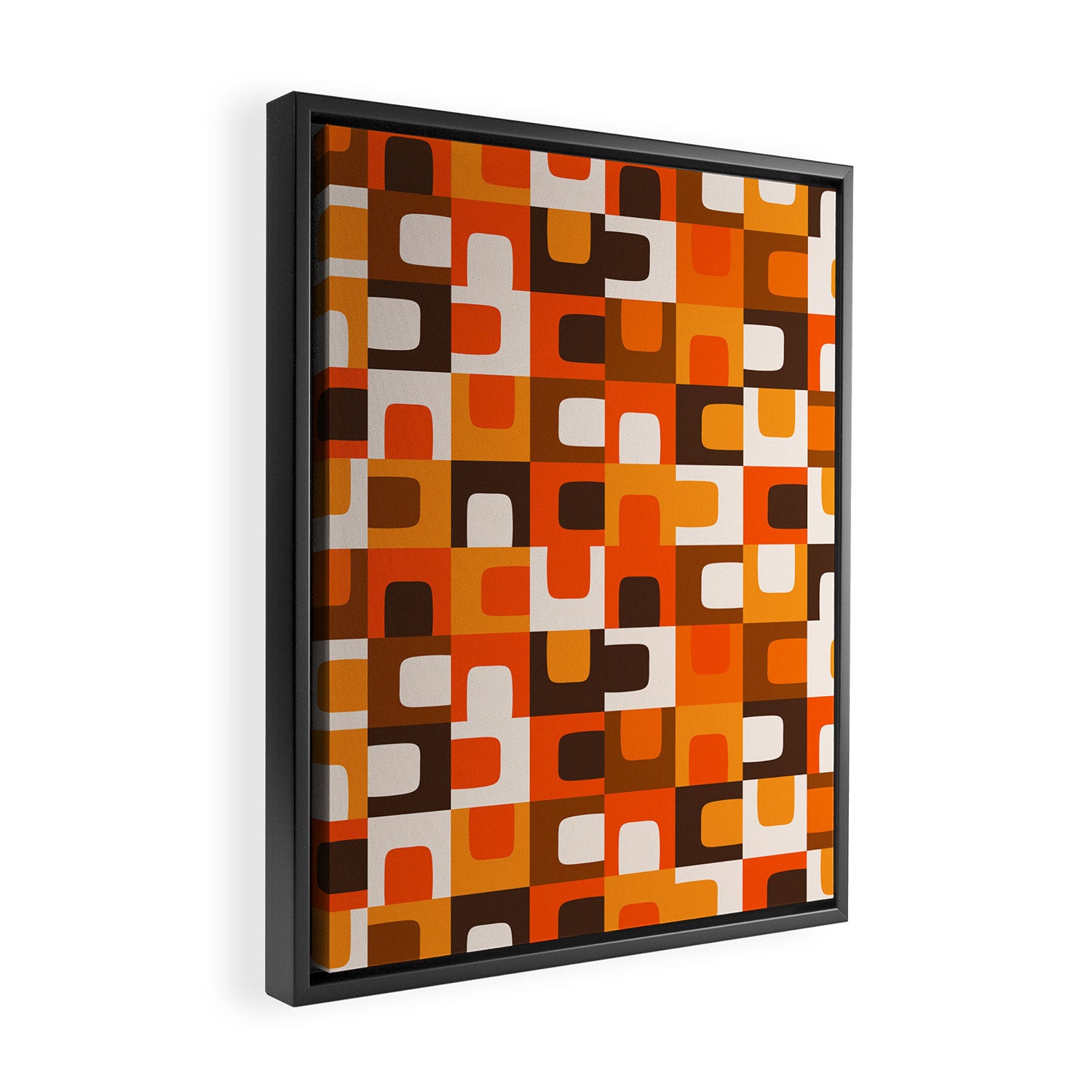 Mid Century Modern Concordance Retro Geometric Pattern in 70s Brown and Orange Framed Canvas Print Gallery Image 2