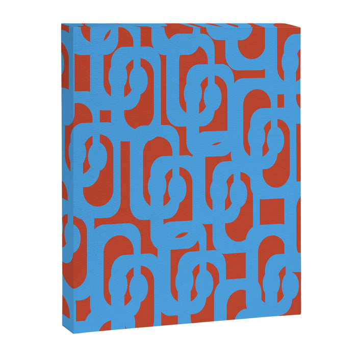 Mid Century Modern Contemporary Loop Pattern Blue and Red Canvas Print Gallery Image 1