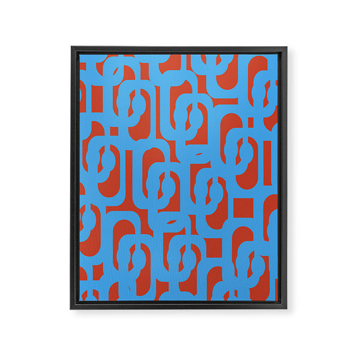 Mid Century Modern Contemporary Loop Pattern Blue and Red Framed Canvas Print Gallery Image 1