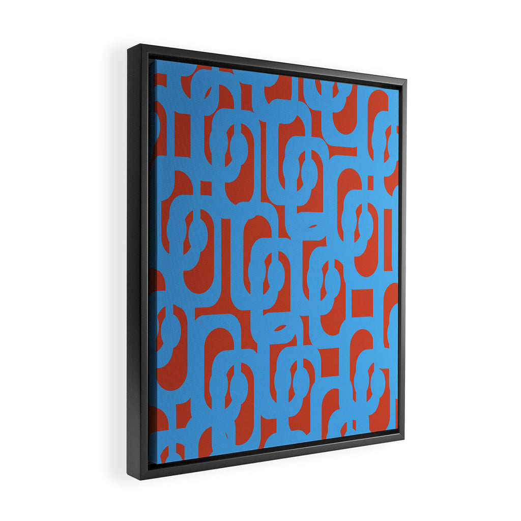 Mid Century Modern Contemporary Loop Pattern Blue and Red Framed Canvas Print Gallery Image 2