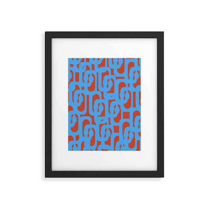 Mid Century Modern Contemporary Loop Pattern Blue and Red Framed Art Print Gallery Image 6