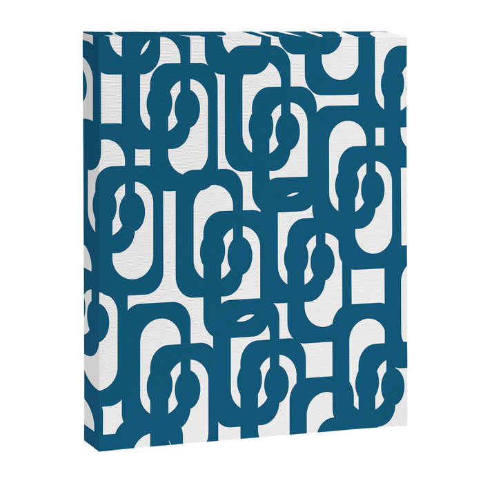 Mid Century Modern Contemporary Loop Pattern in Blue and White Canvas Print Gallery Image 1