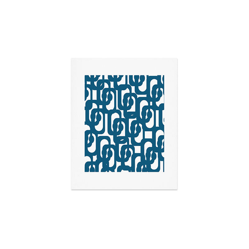 Mid Century Modern Contemporary Loop Pattern in Blue and White Art Print Gallery Image 1