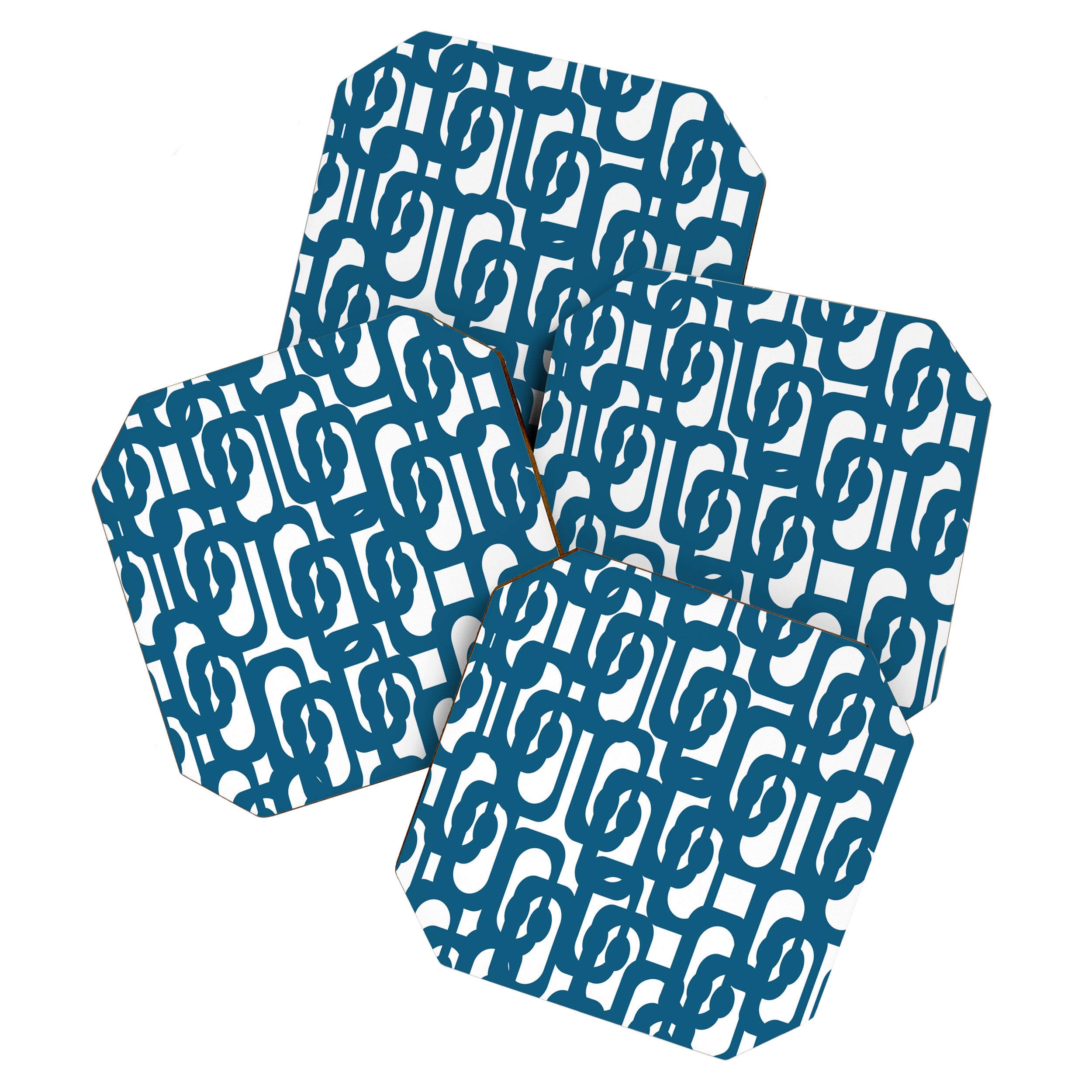 Mid Century Modern Contemporary Loop Pattern in Blue and White Coaster Gallery Image 1