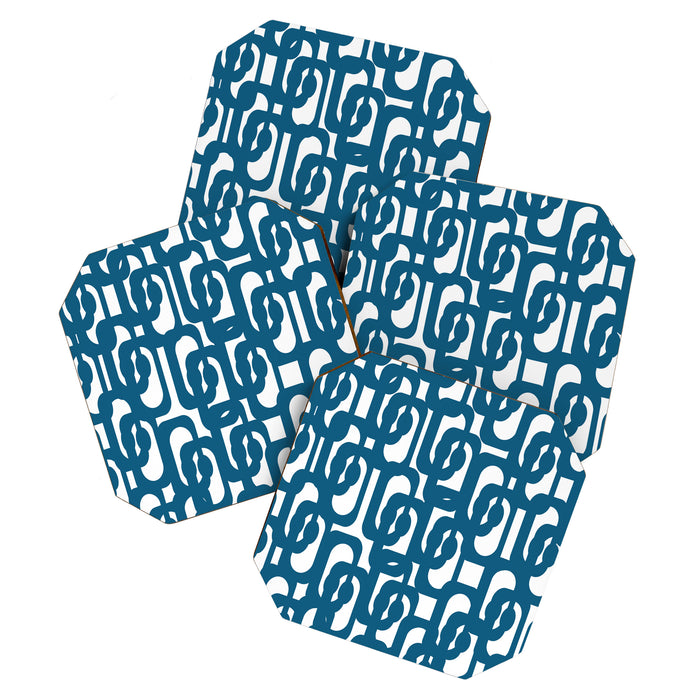 Mid Century Modern Contemporary Loop Pattern in Blue and White Coaster Gallery Image 1