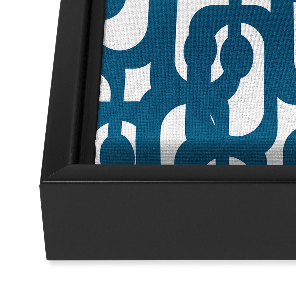 Mid Century Modern Contemporary Loop Pattern in Blue and White Framed Canvas Print Gallery Image 3