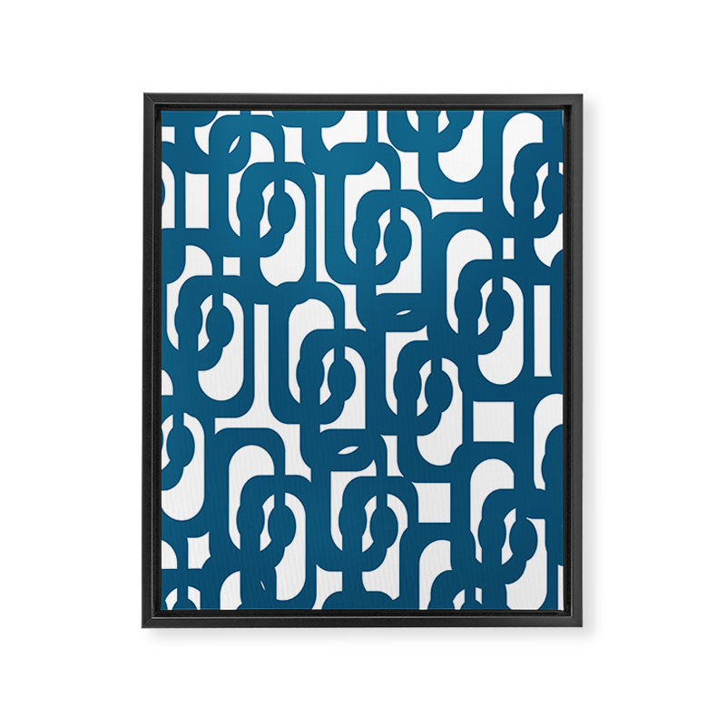Mid Century Modern Contemporary Loop Pattern in Blue and White Framed Canvas Print Gallery Image 8