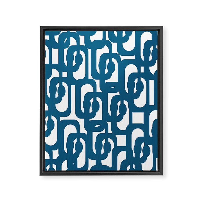 Mid Century Modern Contemporary Loop Pattern in Blue and White Framed Canvas Print Gallery Image 1