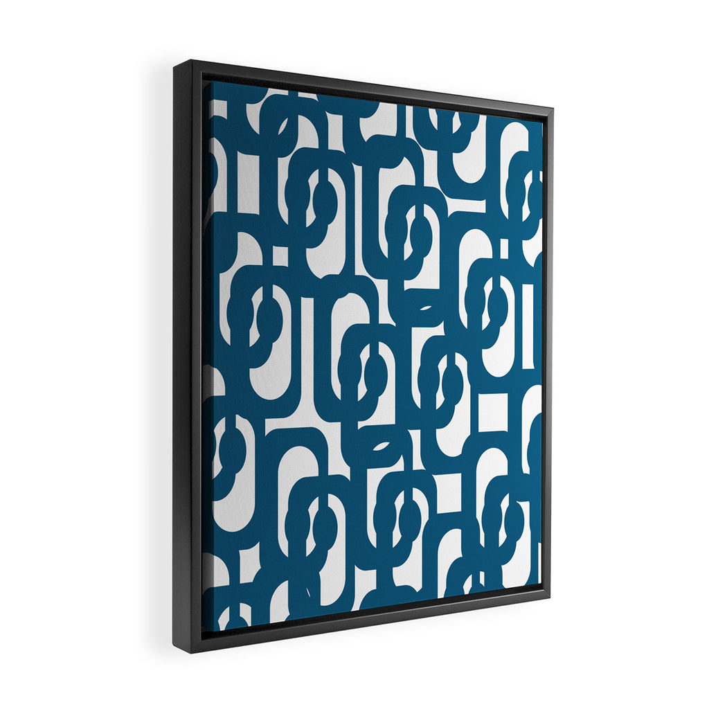 Mid Century Modern Contemporary Loop Pattern in Blue and White Framed Canvas Print Gallery Image 2