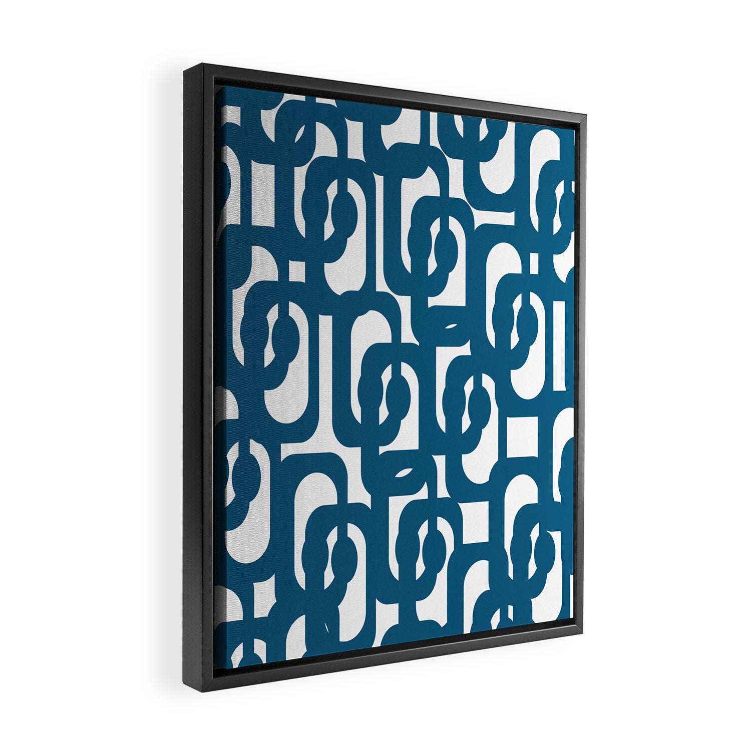 Mid Century Modern Contemporary Loop Pattern in Blue and White Framed Canvas Print Gallery Image 2