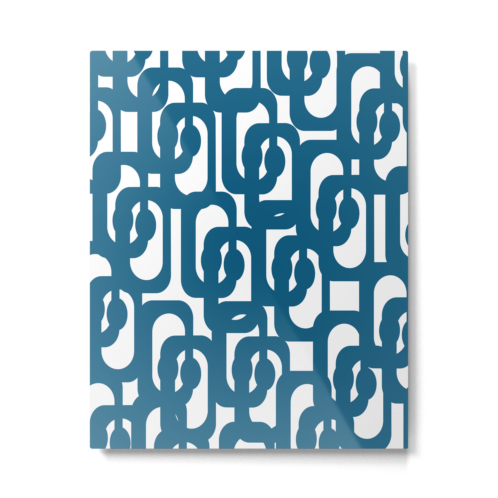 Mid Century Modern Contemporary Loop Pattern in Blue and White Metal Print Gallery Image 6
