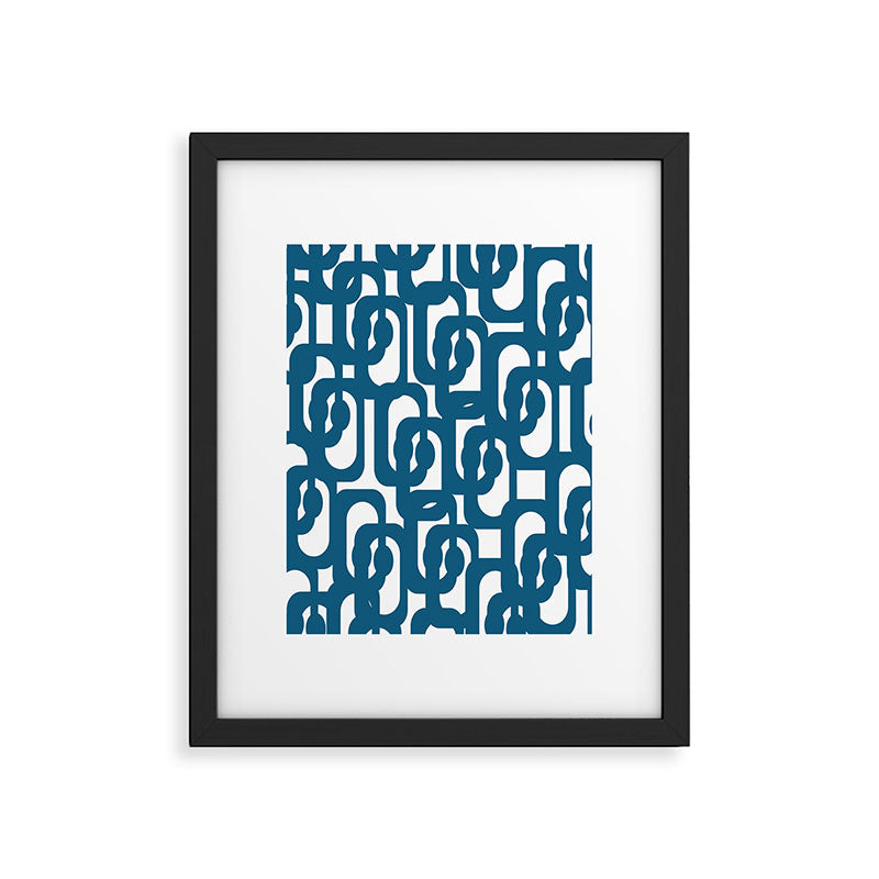 Mid Century Modern Contemporary Loop Pattern in Blue and White Framed Art Print Gallery Image 6