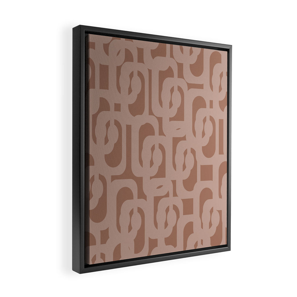 Mid Century Modern Contemporary Loop Pattern in Double Mocha Brown Framed Canvas Print Gallery Image 2