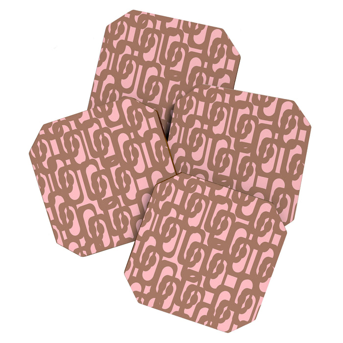 Mid Century Modern Contemporary Loop Pattern in Mocha Brown and Pink Coaster Gallery Image 1