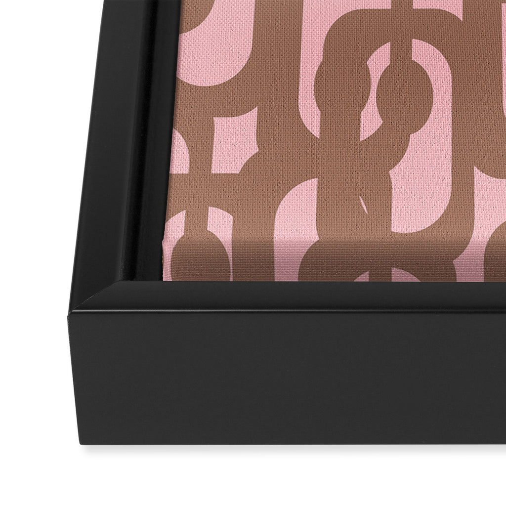 Mid Century Modern Contemporary Loop Pattern in Mocha Brown and Pink Framed Canvas Print Gallery Image 3