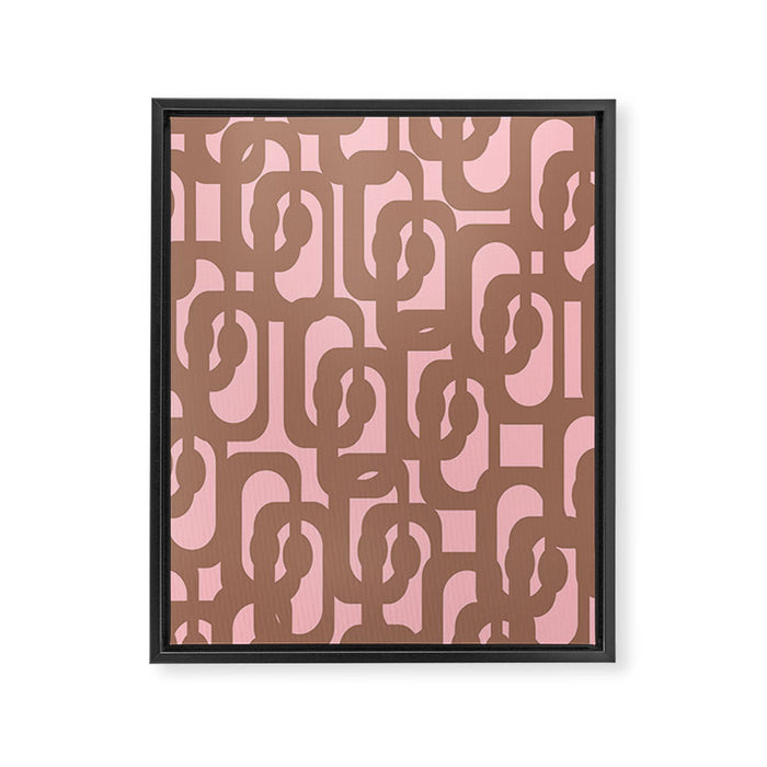 Mid Century Modern Contemporary Loop Pattern in Mocha Brown and Pink Framed Canvas Print Gallery Image 1