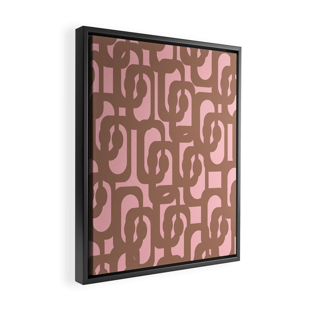 Mid Century Modern Contemporary Loop Pattern in Mocha Brown and Pink Framed Canvas Print Gallery Image 2