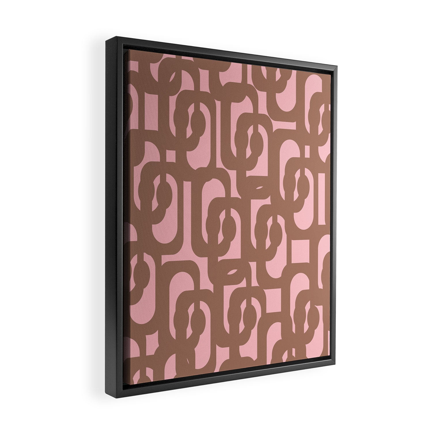 Mid Century Modern Contemporary Loop Pattern in Mocha Brown and Pink Framed Canvas Print Gallery Image 2