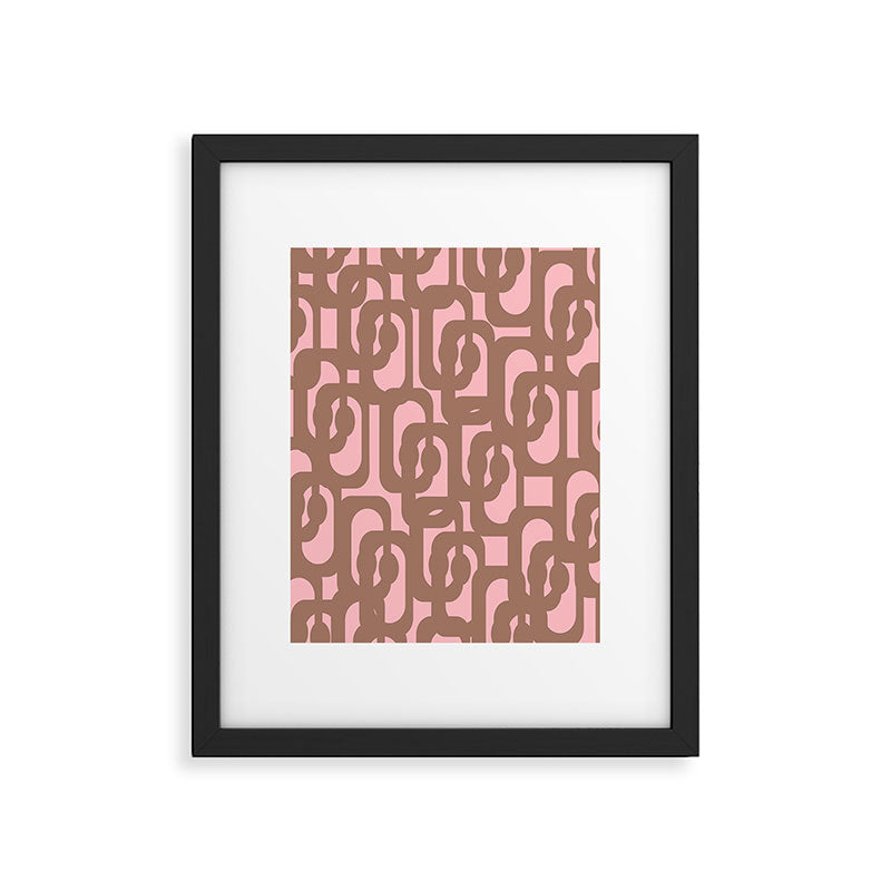 Mid Century Modern Contemporary Loop Pattern in Mocha Brown and Pink Framed Art Print Gallery Image 6