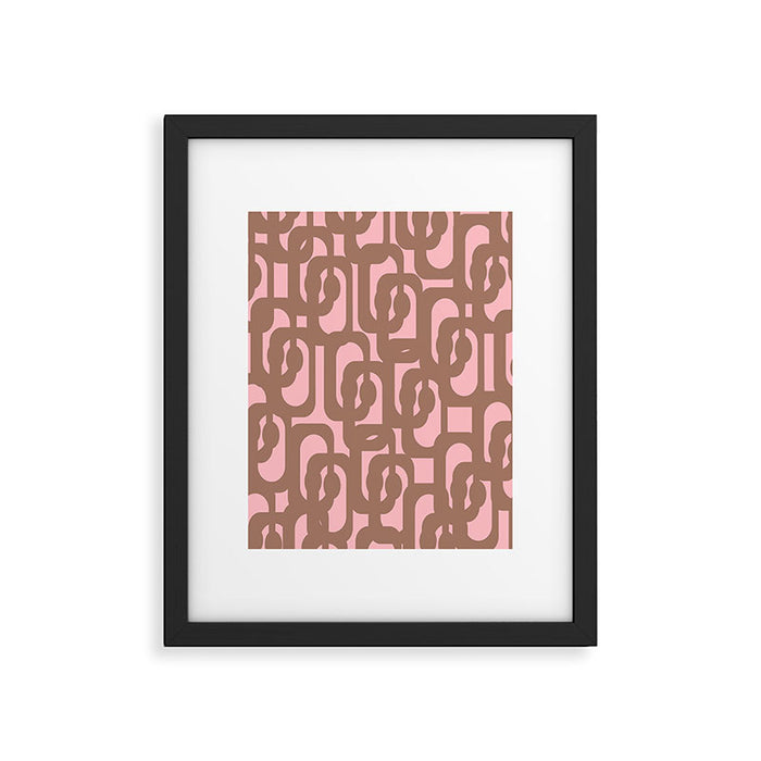 Mid Century Modern Contemporary Loop Pattern in Mocha Brown and Pink Framed Art Print Gallery Image 1