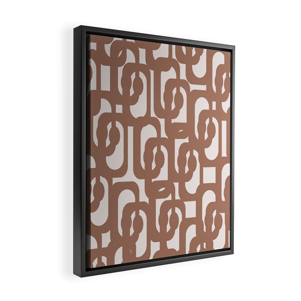 Mid Century Modern Contemporary Loop Pattern in Mocha Brown Framed Canvas Print Gallery Image 2