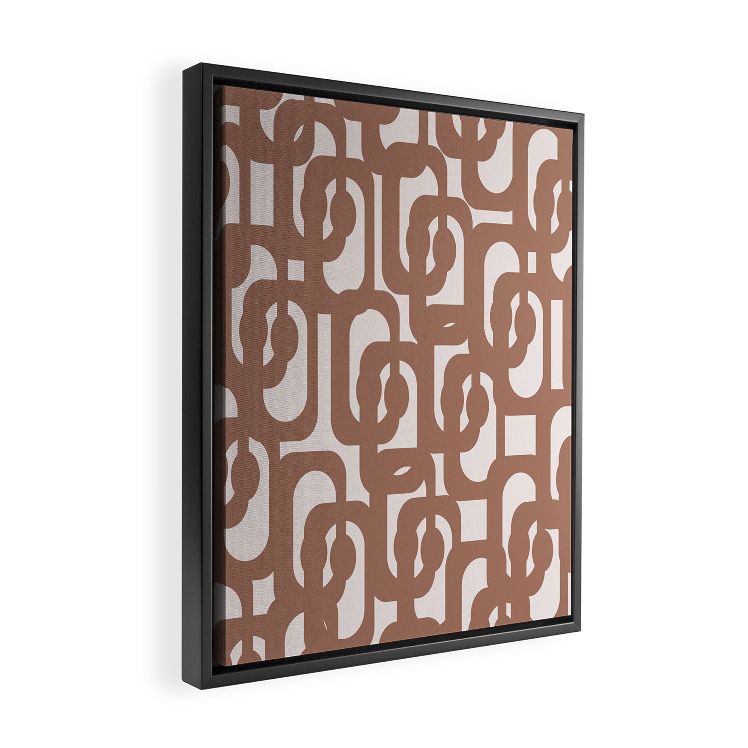 Mid Century Modern Contemporary Loop Pattern in Mocha Brown Framed Canvas Print Gallery Image 2