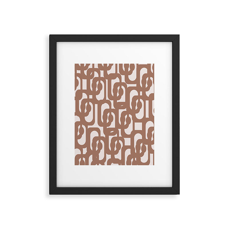 Mid Century Modern Contemporary Loop Pattern in Mocha Brown Framed Art Print Gallery Image 6