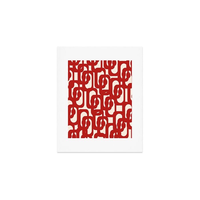 Mid Century Modern Contemporary Loop Pattern in Red and Cream Art Print Gallery Image 1