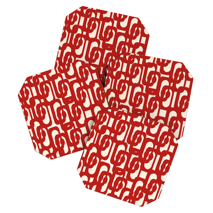 Mid Century Modern Contemporary Loop Pattern in Red and Cream Coaster Gallery Image 1
