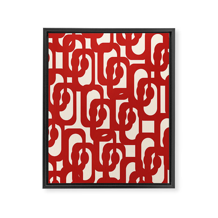Mid Century Modern Contemporary Loop Pattern in Red and Cream Framed Canvas Print Gallery Image 1