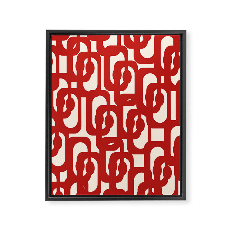 Mid Century Modern Contemporary Loop Pattern in Red and Cream Framed Canvas Print Gallery Image 8