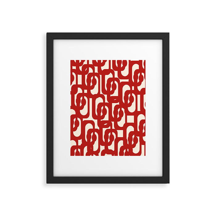 Mid Century Modern Contemporary Loop Pattern in Red and Cream Framed Art Print Gallery Image 1