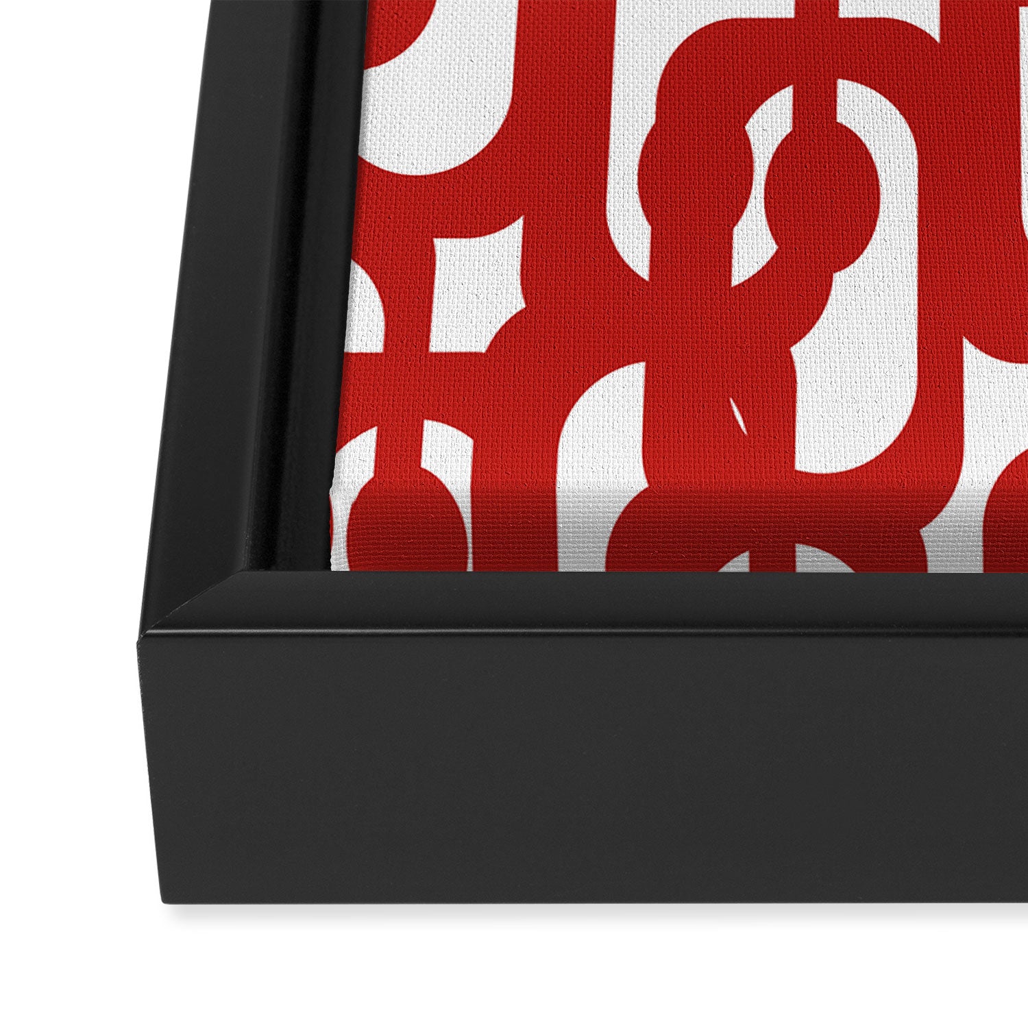 Mid Century Modern Contemporary Loop Pattern in Red and White Framed Canvas Print Gallery Image 3
