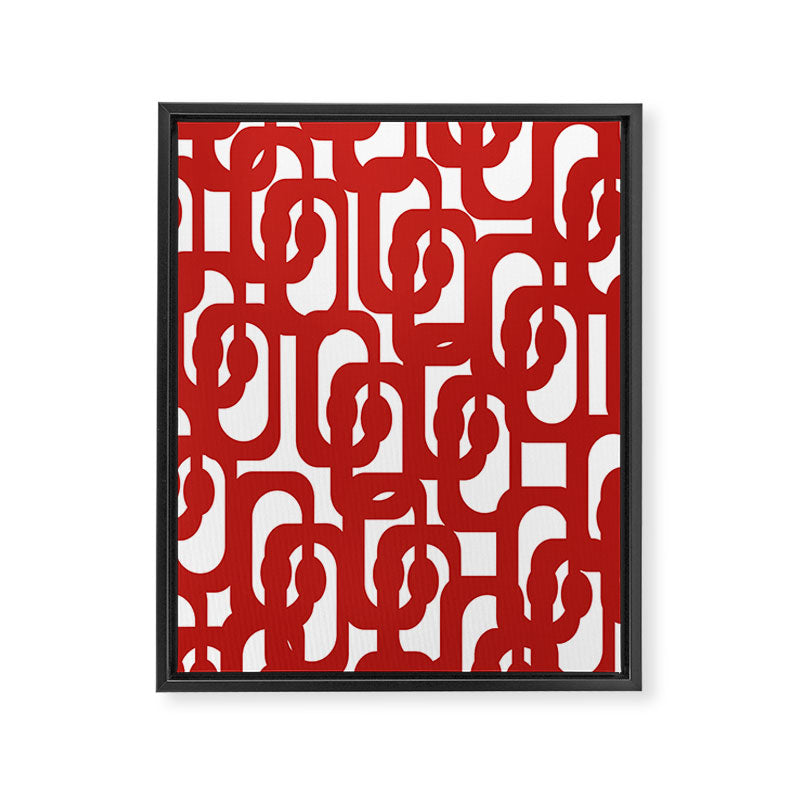 Mid Century Modern Contemporary Loop Pattern in Red and White Framed Canvas Print Gallery Image 8