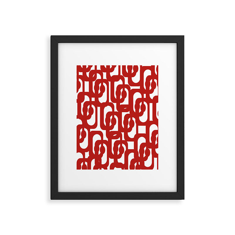 Mid Century Modern Contemporary Loop Pattern in Red and White Framed Art Print Gallery Image 6