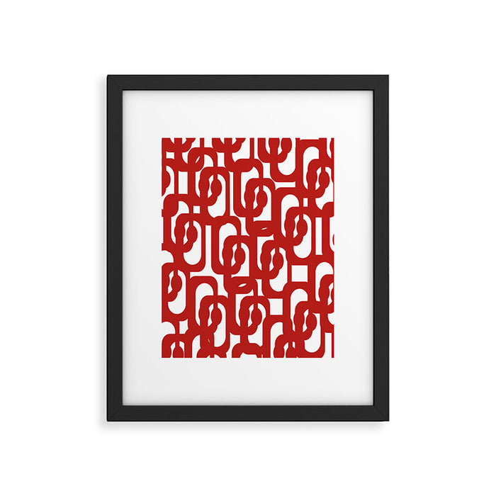 Mid Century Modern Contemporary Loop Pattern in Red and White Framed Art Print Gallery Image 1