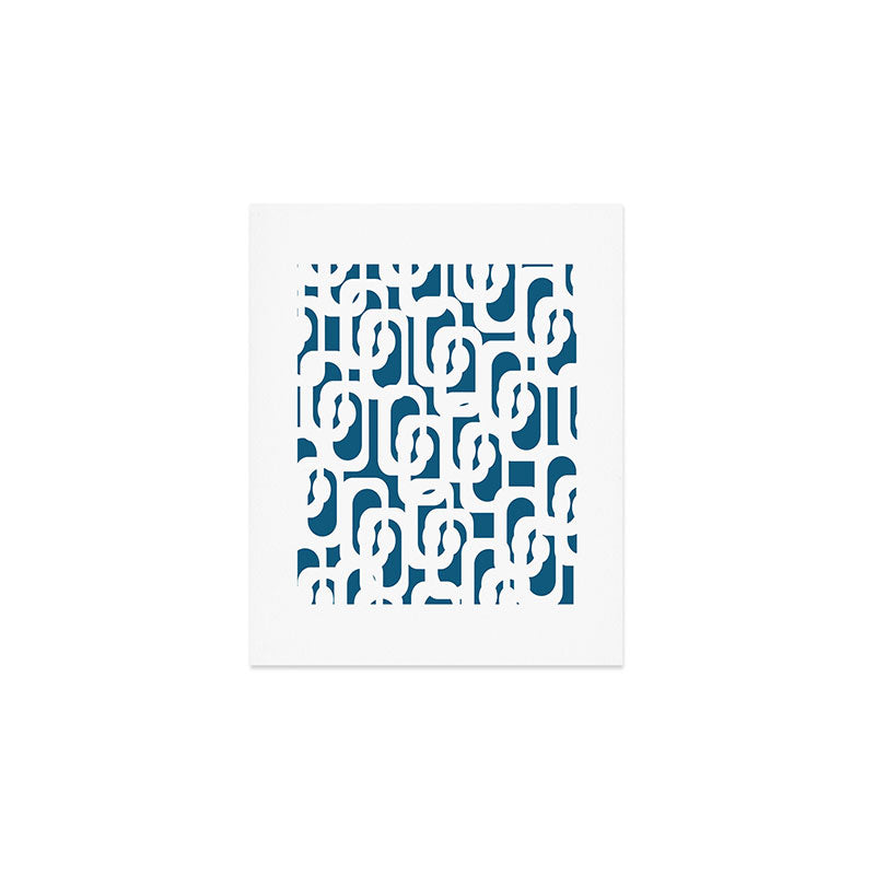 Mid Century Modern Contemporary Loops Blue and White Pattern Art Print Gallery Image 1