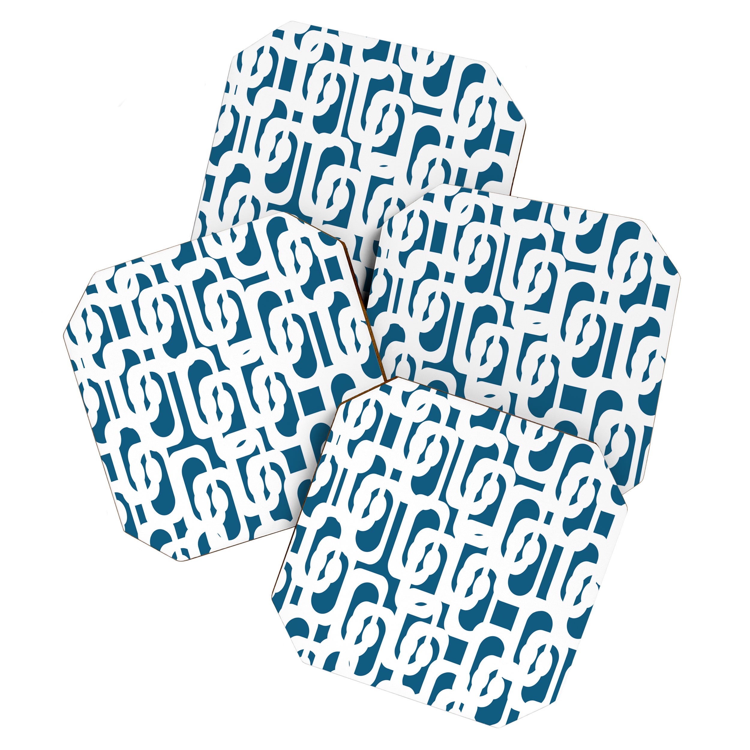 Mid Century Modern Contemporary Loops Blue and White Pattern Coaster Gallery Image 1