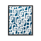 Mid Century Modern Contemporary Loops Blue and White Pattern Framed Canvas Print Gallery Image 8