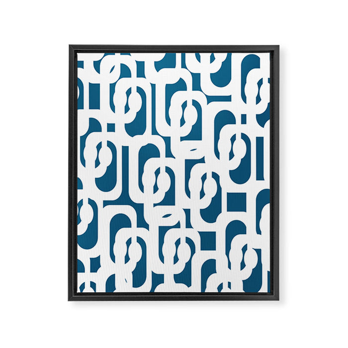 Mid Century Modern Contemporary Loops Blue and White Pattern Framed Canvas Print Gallery Image 1