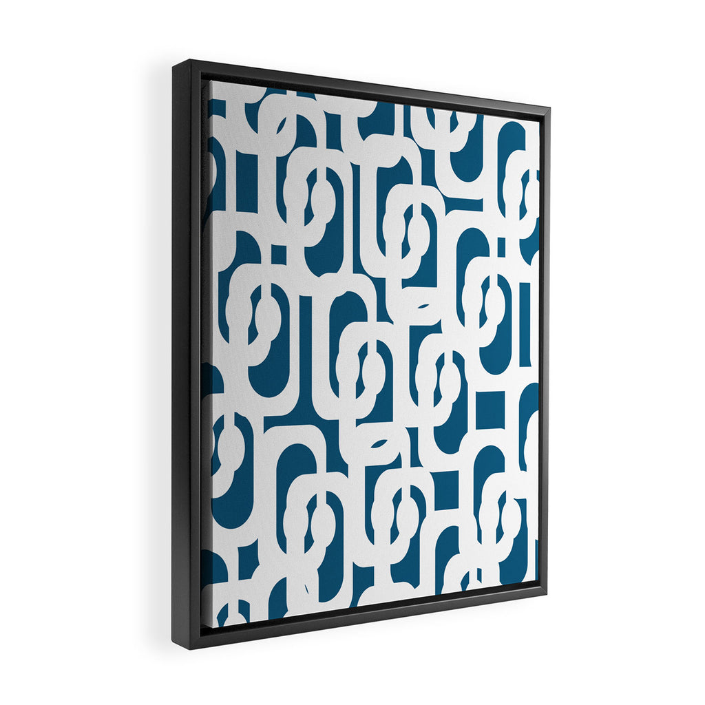 Mid Century Modern Contemporary Loops Blue and White Pattern Framed Canvas Print Gallery Image 2