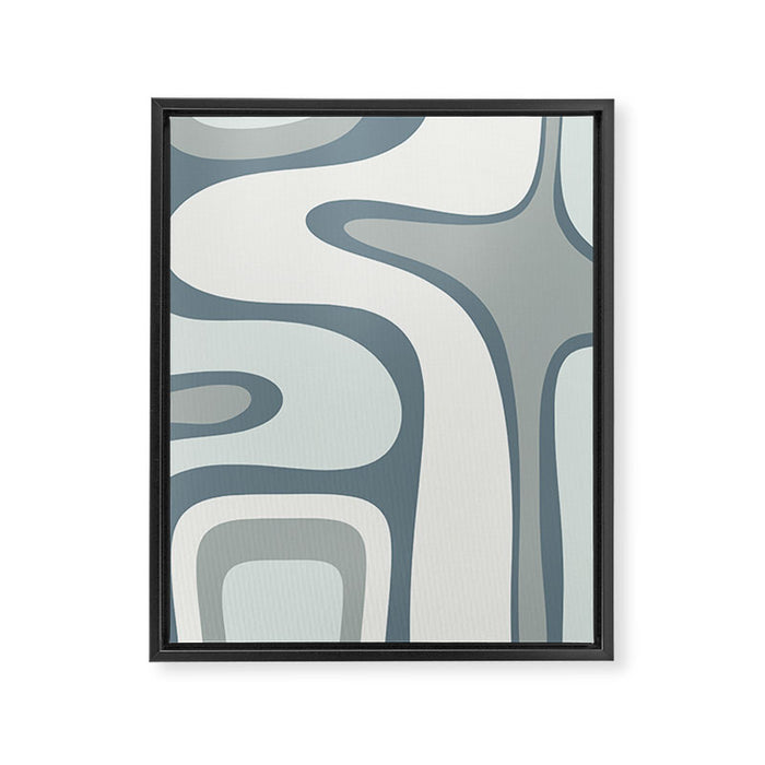 Mid Century Modern Copacetic Abstract in Neutral Blue Gray Ice Blue Tones Framed Canvas Print Gallery Image 1