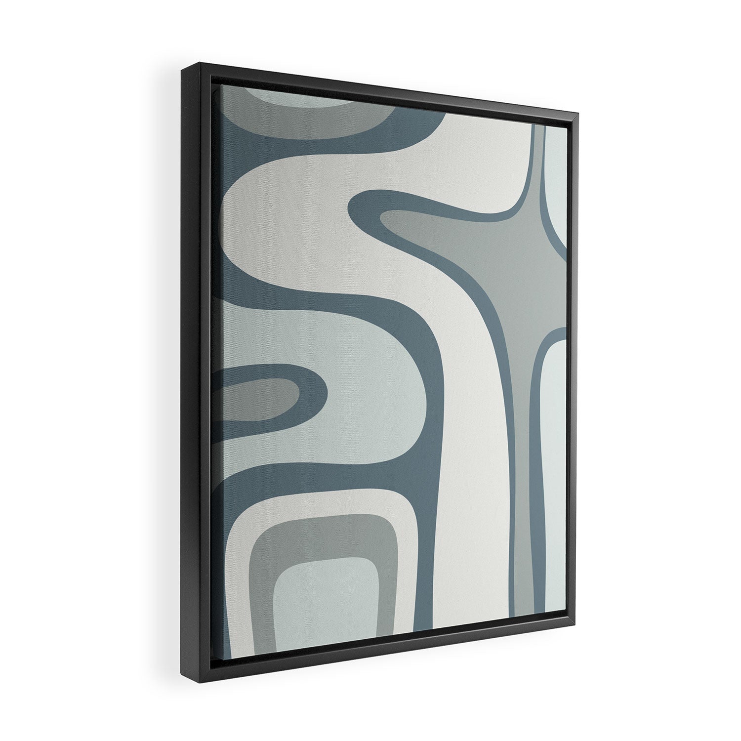 Mid Century Modern Copacetic Abstract in Neutral Blue Gray Ice Blue Tones Framed Canvas Print Gallery Image 2