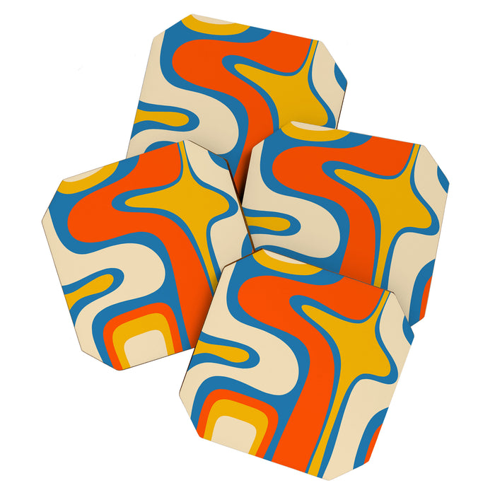 Mid Century Modern Copacetic Abstract Retro Orange Mustard Yellow Blue Coaster Gallery Image 1